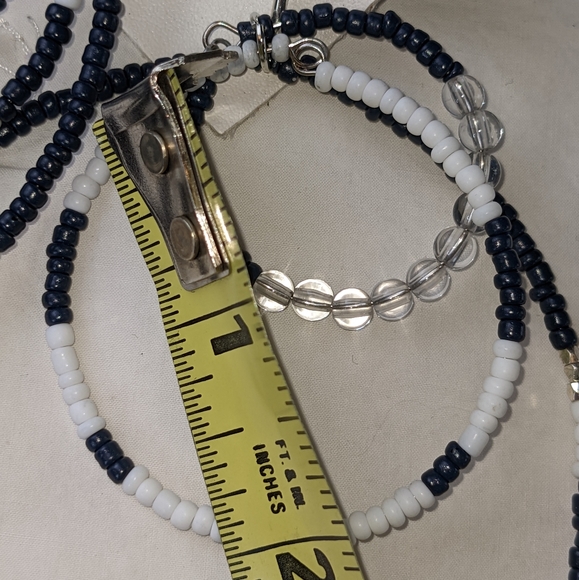 Free People NWT triple hoop bead earrings large navy blue white - Picture 11 of 11